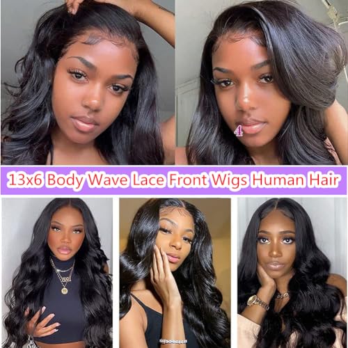 Image of JTMMP 14 Inch 13x6 Lace Front Wigs Human Hair 200% Density Body Wave Lace Front Wig Human Hair HD Transparent Natural Color
