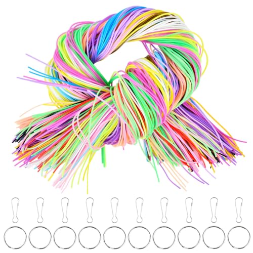 OctBird Kit Scoubidou Fil Fluorescent 220Pcs 200 Fil Scoubidou Paillettes Elastique Cordon avec 10 Porte-clés et 10 Crochets pour Faire des Bracelets, des...
