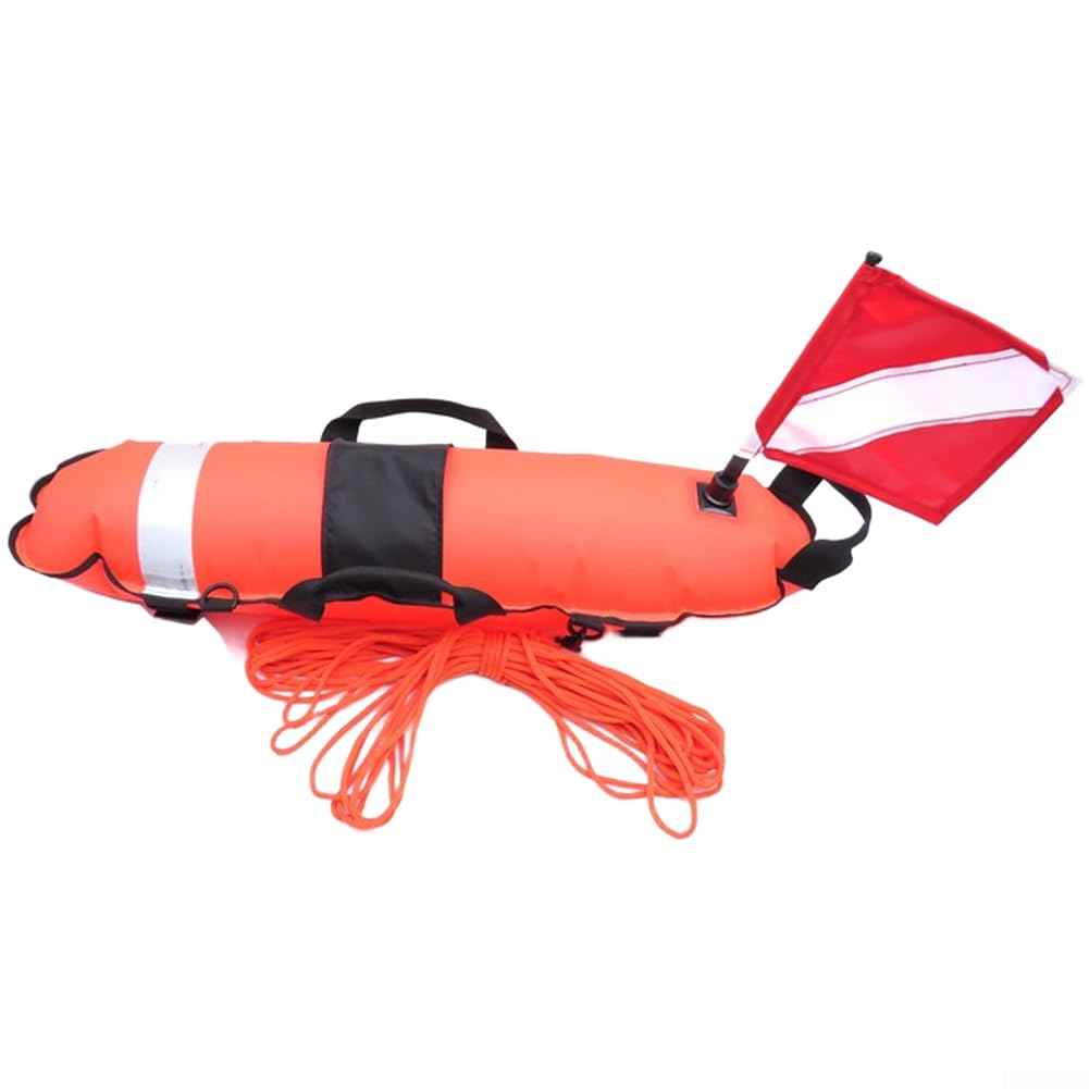 Palla galleggiante gonfiabile per immersioni e pesca e caccia, con struttura in nylon 210D, corda da 25 m e dettagli riflettenti (rosso fluorescente)