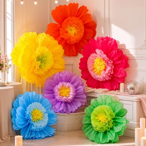 Giegxin 6 Pcs 31.5 24 Colorful Giant Paper Flower Mexican Large Tissue Paper Flower for Wall Big Fiesta Crepe Floral Decorations for Wall Mexican Wedding Bridal Shower Baby Shower Nursery Decor