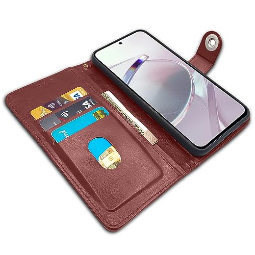 Image of Pikkme Mi Redmi 12 5G / Poco M6 Pro 5G Flip Cover Leather Finish | Inside TPU | Wallet Stand and Shock Proof | Button Flip Case for Mi Redmi 12 5G / Poco M6 Pro 5G (Brown)