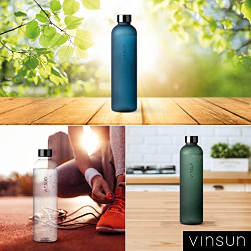 Vinsun Trinkflasche 1L transparent - wiederverwendbar, Kohlensäure geeignet, BPA frei, Tritan - Leichte Wasser Flasche für Sport, Outdoor, Schule, Uni, Fahrrad, Büro, Gym