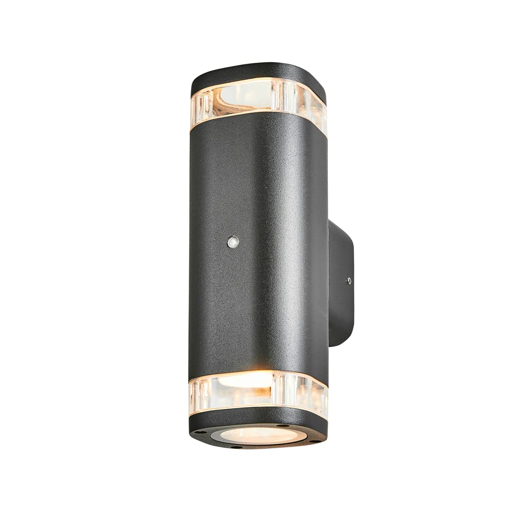Litecraft Black Ovat Up & Down Outdoor Wall Light With Photocell Sensor
