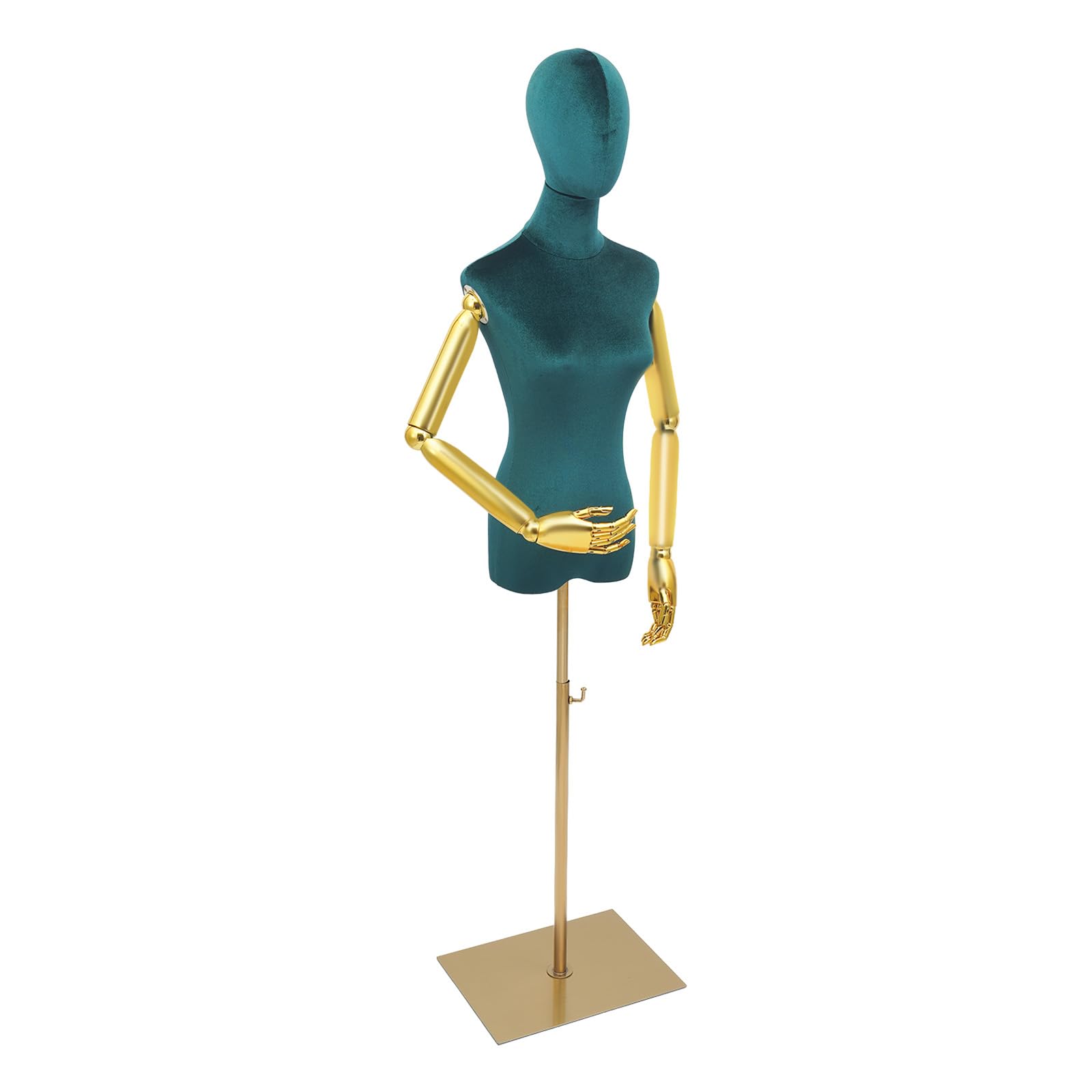 Schneiderpuppe Weiblich mit Kopf und Armen,150–200cm Verstellbare | Schaufensterpuppe Mannequin Dunkelgrüner Samt-Torso,Bewegliche Hände, Metallständer,Damenbüste,für Kleider, Blusen, T-Shirts