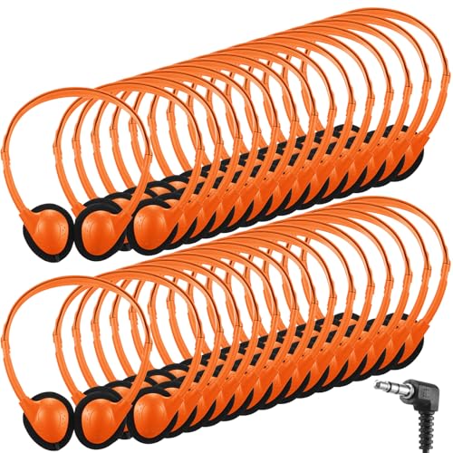 Image of Konohan 30 Pack Headphones Bulk Headphone for School Classroom Student Wired Headphones Adjustable with 3.5 mm Jack for Adults (Orange)