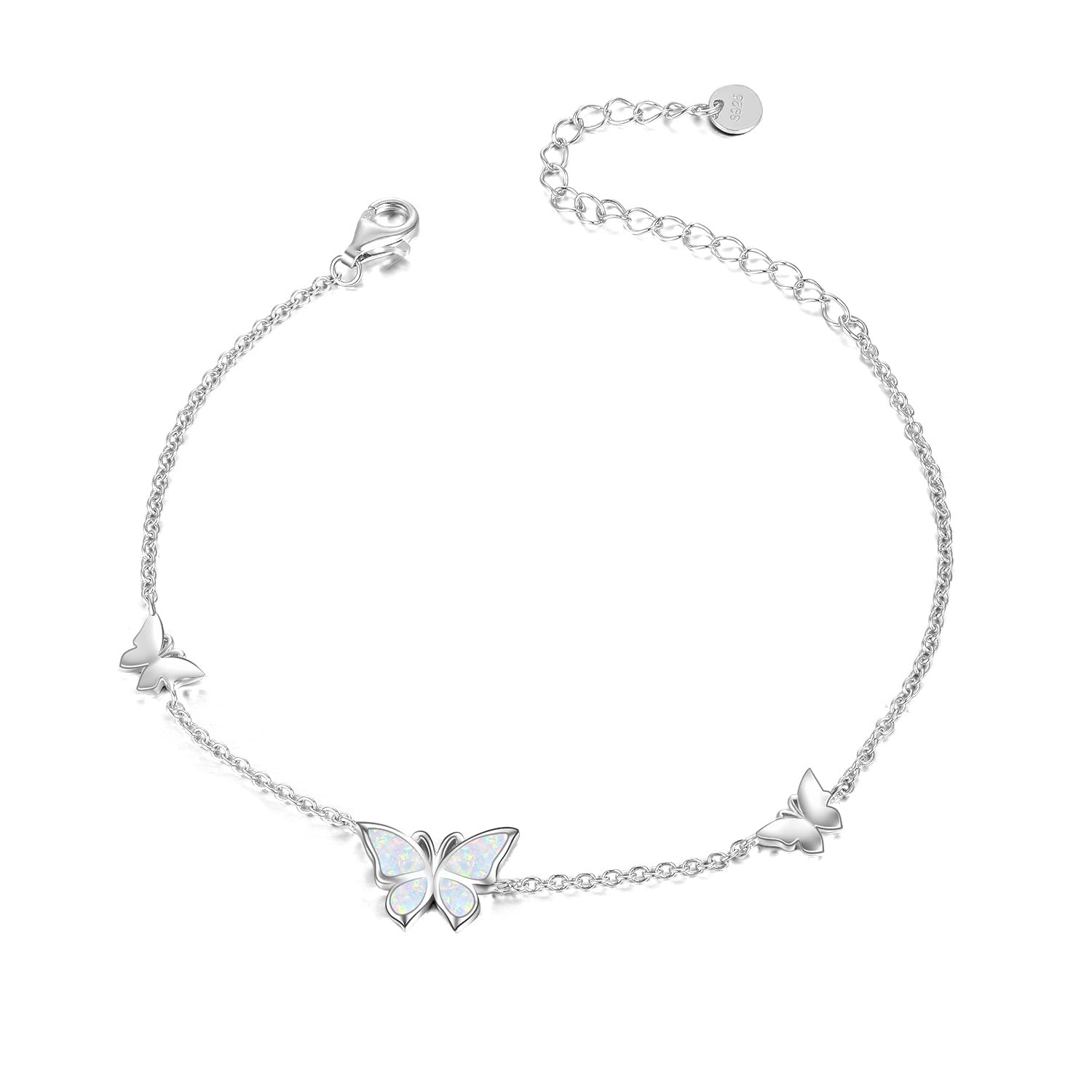 WINNICACA Sterling Silver Butterfly Bracelet Anklet Created Opal Butterfly Jewelry Gifts for Women Birthday Christmas Day Gifts