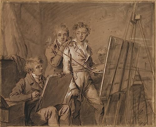 Tableau trois jeunes artistes dans un atelier de Boilly pour salon