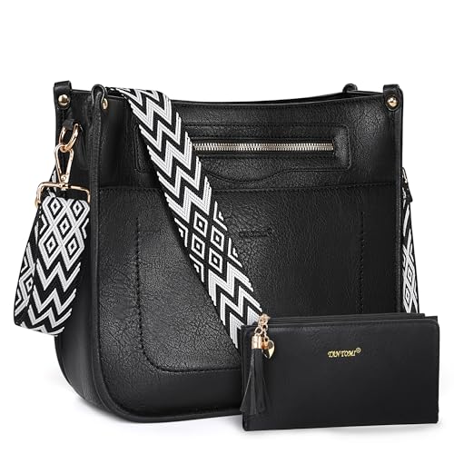 TANTOMI 2PCS Crossbody Bags for Women, Vegan Leather Purses for Women, Hobo Handbags Wallet Set with Adjustable Guitar Strap