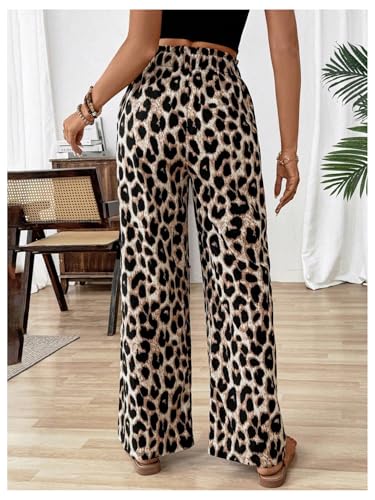 SHENHE Women's Leopard Print Wide Leg Palazzo Pants High Paperbag Waist Cheetah Trousers3