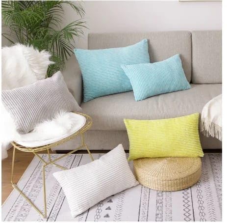 Image of Guffaw Corduroy Rectangular Cushion Covers, Size 12x18, Pack of 2, Multiple Colors (1, White)