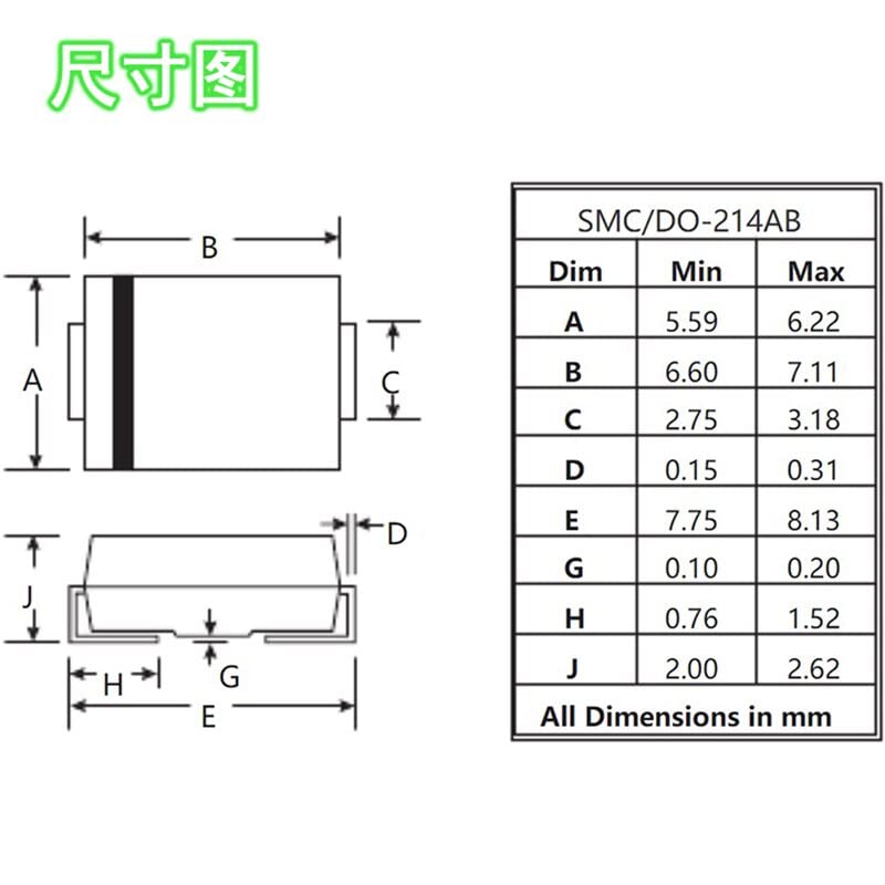 20/50 Stück Schottky-Dioden SS54 SS34 SS36 SS310 SK34 SK54 SMC DO-214AB 3A, 40 V/60 V/100 V Diodengleichrichter SMC Replacement resistor (Color : Ss54 Smc)
