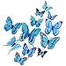 Kamiya 24 piezas 3D Mariposas Decorativas Azul,mariposa pegatinas pared decorativas 3d,Mariposas decorativas con imán y pegatina, decoración para paredes y ventanas así como mobiliario de interior