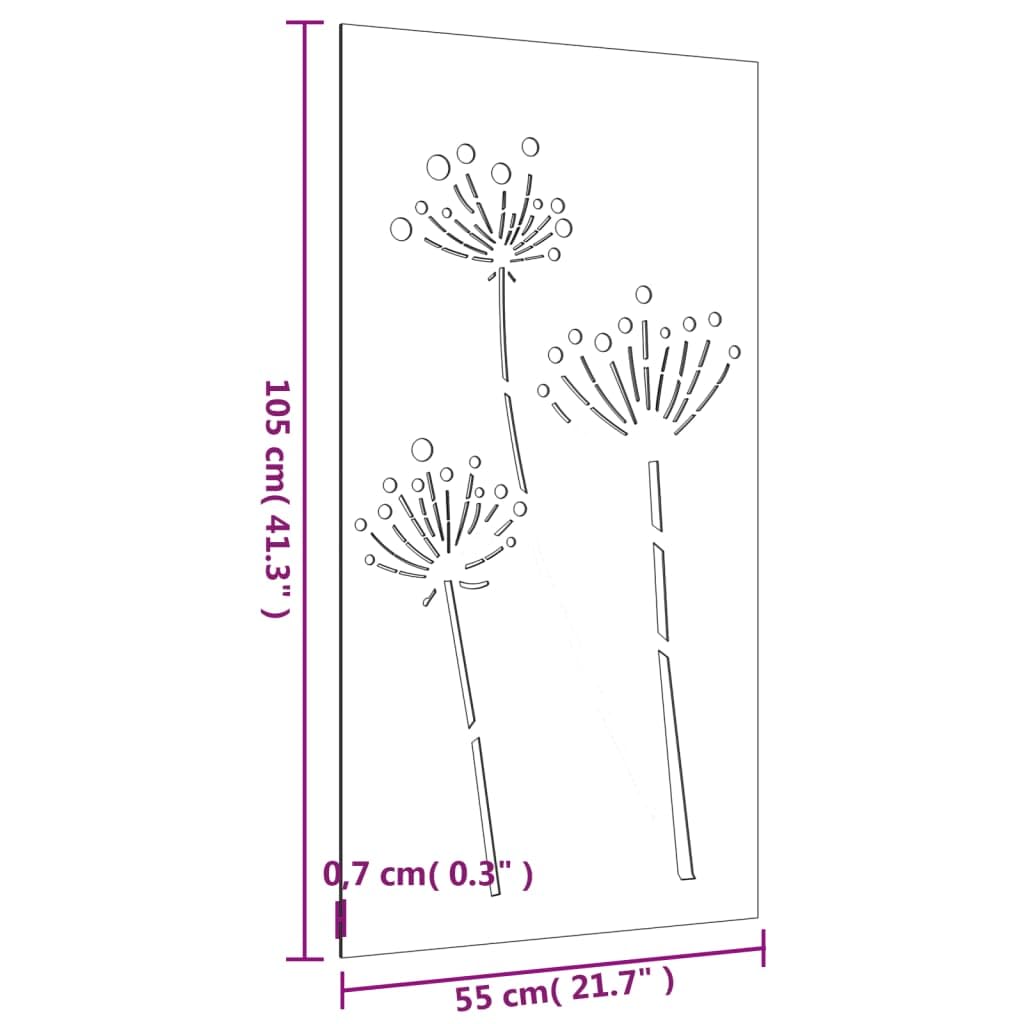 vidaXL Garten Wanddeko, Gartendeko mit Blumen-Design, Wandbild Wandschmuck Wetterfest, Wandkunst Dekoration Wanddekoration, Cortenstahl