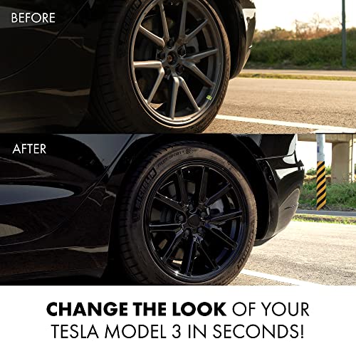 Mayde 18-Inch Hub Caps Fits 2017-2022 Tesla Model 3, Replacement Wheel Covers (Set Of 4,) (Gloss Black) #TOP2