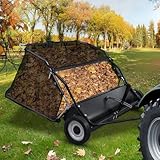 curfair 44-Inch Tow Behind Lawn Sweeper, Adjustable Height Large Capacity Leaf Grass Collector, Heavy Duty Yard Sweeper with Dumping Rope Rubber Wheels for Picking Up Debris and Grass Black 44