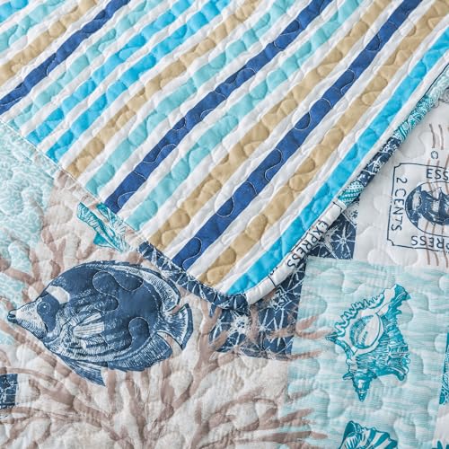 NEWLAKE Quilt Bedspread Sets - West Coastal Pattern Reversible Coverlet Set, Queen Size