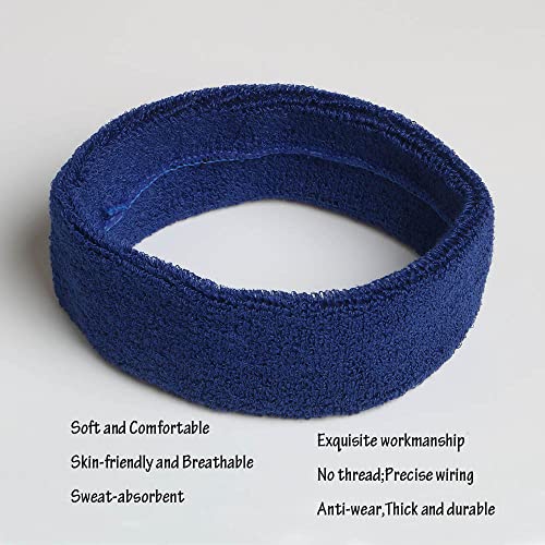 Image of Cotton Sweatband Headbands,Pack of 12,Elastic Stretchy Sport Terry Cloth Sweat Bands,Yoga Workout Fitness Exercise Basketball Headband