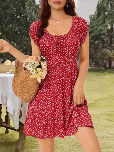 Image of HUHOT Teen Petite Women Floral Short Summer Mini Dresses with Pockets Cute Milkmaid Sundress 2026
