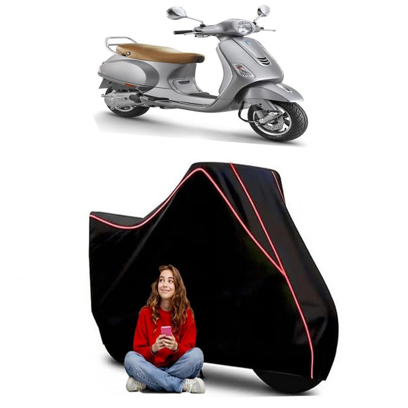 Image of VXL 125 BS6 Scooty Bike Cover Water Resistant Outdoor Use Universal Fit Scooters Motorcycles Heavy Duty UV Protection Dust Rain Scratch Resistant Elastic Bottom Black Blue Piping
