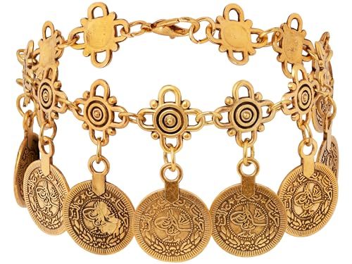 Image of MINACHI Boho Coin Charm Brass-Tone Vintage Tribal Style Chain Anklet | Brass-tone coin charm anklet, vintage tribal style chain, boho beach style design; perfect for beach days and summer outfits