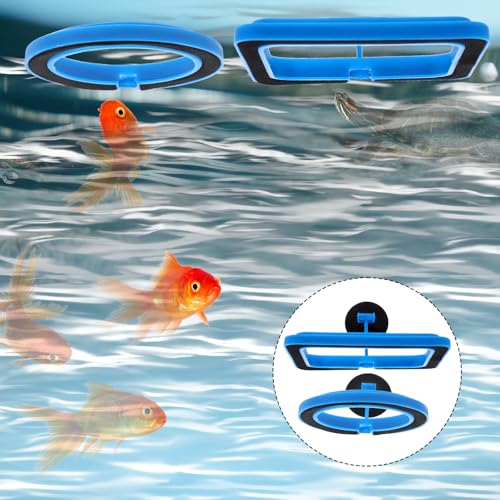Image of 2 Pcs Fish Feeding Ring, Aquarium Feeding Ring Turtle Tank Accessories Automatic Square and Round Floating Food Feeder with Suction Cup for Betta Guppy Goldfish (Blue)