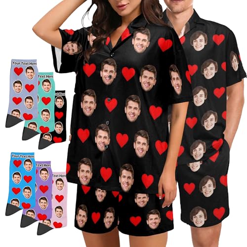 Artsadd Personalized Couples Matching Pajamas His and Hers Custom Photo Pj Set Face Sleepwear Pajamas Valentine's Day