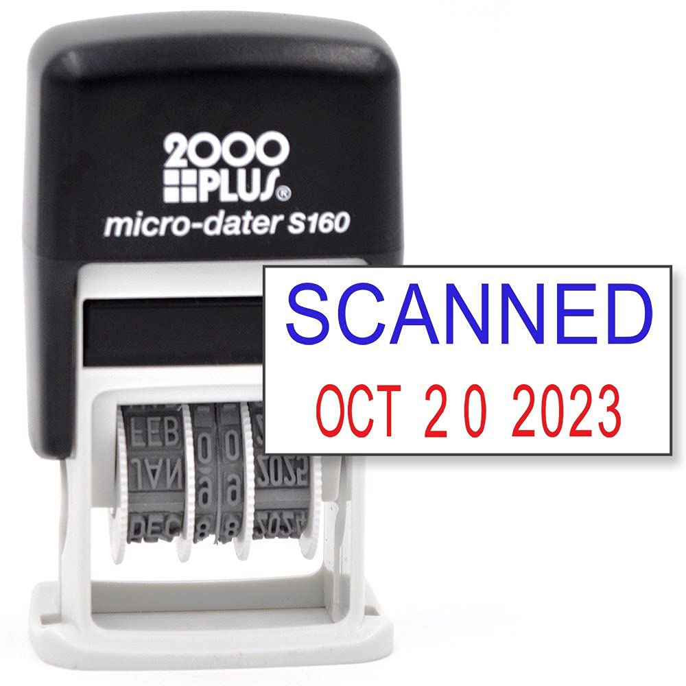 Mark 2000 Self-Inking Rubber Date Office Stamp with Scanned Phrase Blue Ink & Date RED Ink (Handy-Dater S160), 12-Year Band
