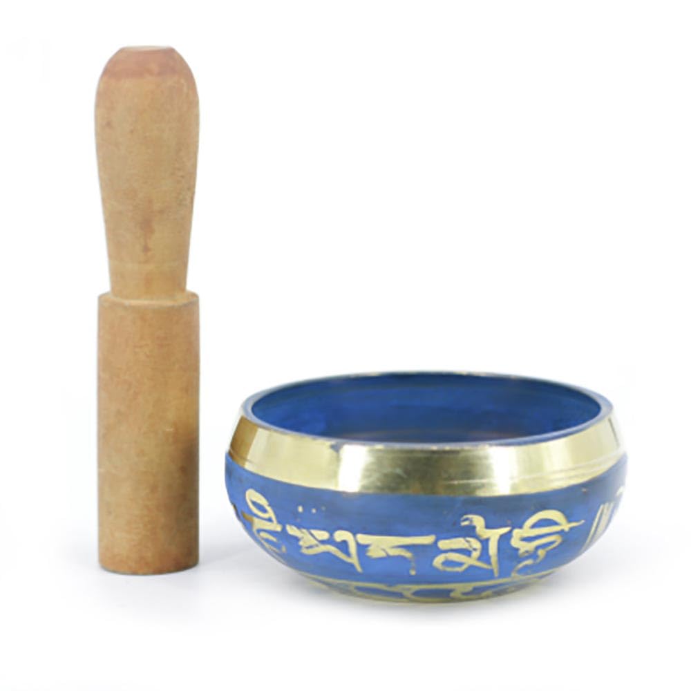 Set di campane tibetane fatte a mano, per meditazione con martello e cuscino, campana sonora buddista blu per relax e meditazione