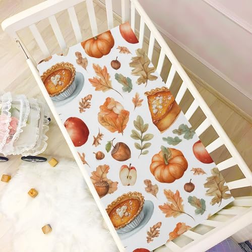 Image of Thanksgiving Pumpkins Pie Crib Sheets Soft Breathable Fitted Baby Crib Sheets Mattress Cover for Girls Boys, 52 inch x 28 inch x 9 inch