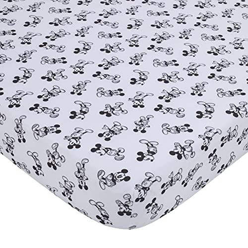 Image of NoJo Disney Mickey Mouse - Timeless Mickey White & Black Fitted Crib Sheet, Black, White