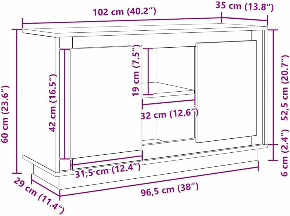Dimension diagram of the vidaXL Contemporary Black Oak Sideboard