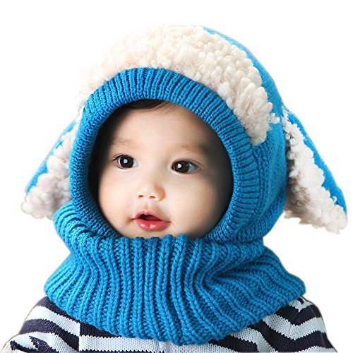 Baby Girls Boys Winter Knit Scarf Hat Warm Earflap Cap for Kids 6-36 Months Blue2