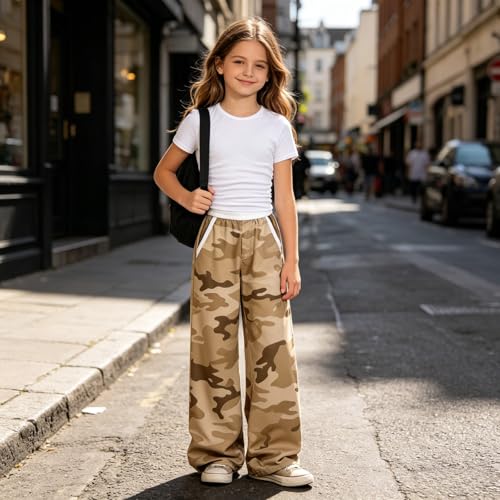 Image of Girls Clothes 2 Piece Short Sleeve T-Shirt Tops & Camo Pants Spring Summer Casual Outfits for Teen Tween Girl 7-14Y