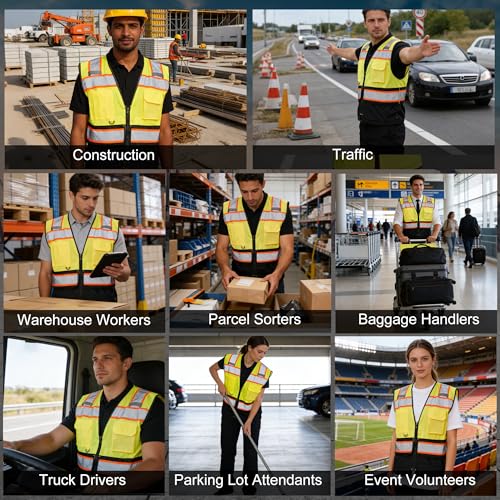 Image of A-SAFETY High Vis Reflective Safety Vest for Men Women Zipper Ipad Pockets Mesh Construction Apparel Neon Vest for Work