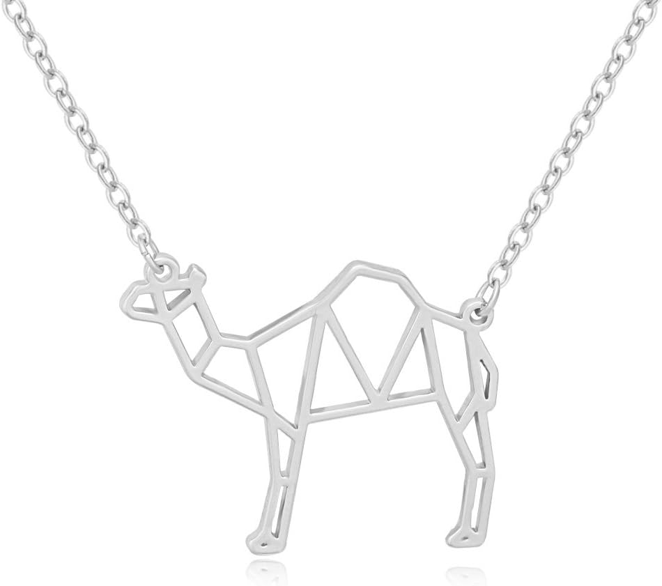 MANZHENGeometric Origami Camel Pendant Necklace Desert Animal Jewelry
