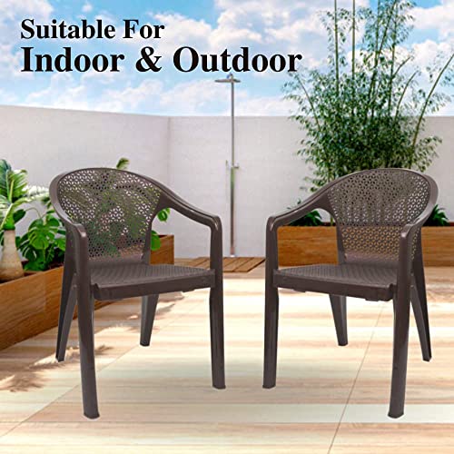Image of ITALICA Oxy Plastic Arm Chair for Home /Glossy+Matte Finish Chair for Office, Living Room, Dining Room, Kitchen /Plastic Chairs for Balcony (5202, Brown, Set of 2 Chair, KFE)