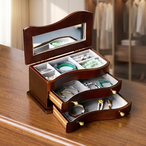 Image of Wooden Solid Wood Jewelry Box Piano Type | Multi Functional Jewelry Storage Box | Home Decor | Jewelry Box | Girlfriend Mother Wife Gift