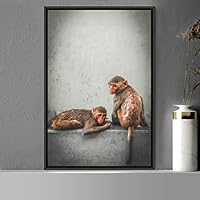Framed Canvas Wall Art Monkey Animals Expressive Farmhouse/Country Living Room Monkey Multicolor Photography - 16x24 inches
