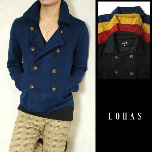 Amazon アクリルpコート Pコート アクリル ニット メンズ ピーコート アウター カラー お兄系 カジュアル ダブルボタン 無地 ショート丈 赤 青 黒 マスタード カラフル ニット セーター ブラック レッド オラオラ 悪羅悪羅 お兄系 L Blue コート ジャケット 通販