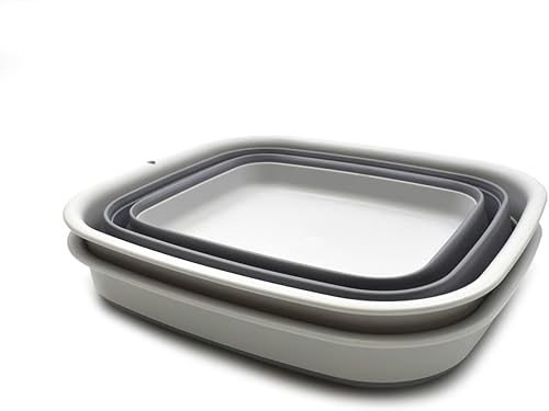 Miniatura 3 de SAMMART 10L (2.6 galones) Plegable de Plástico Bañera Plegable Lavabo PortátilLavabo de Lavado - Ahorro de espacio al aire libre (gris (juego de 2))