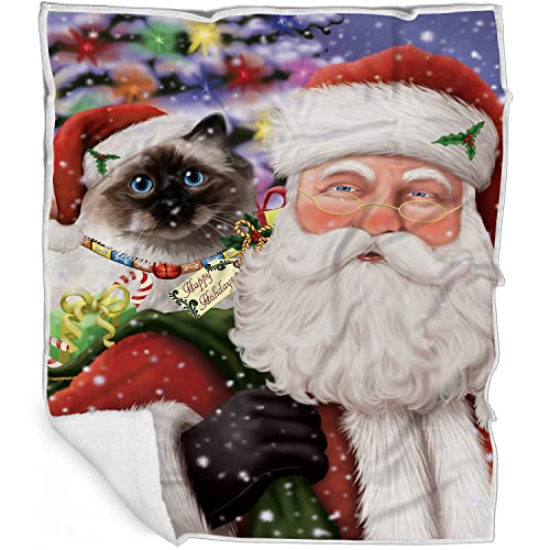 Doggie of the Day Birman Cat Blanket - Christmas Santa Carrying Presents - Super Soft & Warm Pet Theme for Sofa or Bed, Warm Fleece, Sherpa or Woven Material, BLNKT160199 (30x40 Fleece)