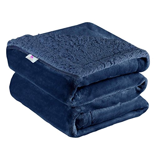 Uxcell Sherpa Fleece Blanket Fuzzy Soft Microfiber Plush Reversible Flannel Throw Blanket Blanket For Sofa Couch Or Bed, Navy Blue-Navy Blue Throw-50" X 60" #TOP23