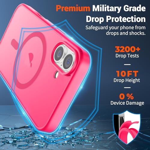 Image of SUPFINE Magnetic for iPhone 16 Plus Case(Compatible with MagSafe) (Military Grade Drop Protection) Slim Translucent Matte Shockproof with Anti-Fingerprint Phone Case,Hot Pink