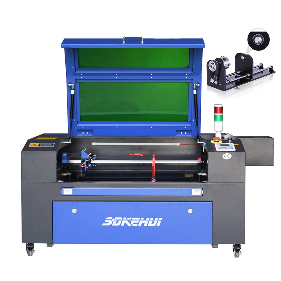 100W Máquina de Grabado de Láser CO2 700x500mm Grabador Laser con Enfoque Automático, Panel de Control Digital RDWorks, Plataforma de grabado doble, Compatible con Lightburn, w Eje rotatorio