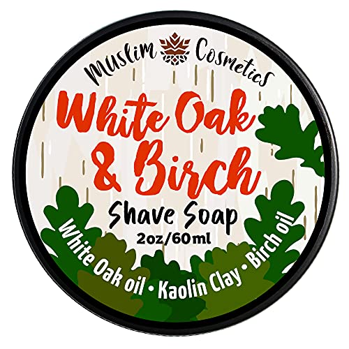 White Oak & Birch Shave soap | Kaolin Clay | Mens Natural solid shaving cream | Oat Protein | Moisturizing Thick Lather || Made in Canada - Muslim Cosmetics - White Oak (2oz TIN)