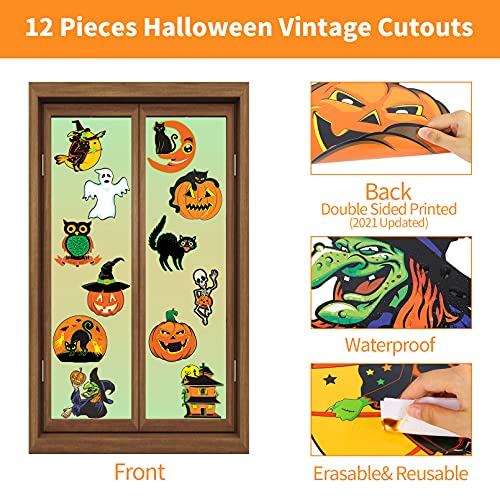 Vintage Halloween Decorations - 12 Piece Large Size Cutouts, Durable Cardboard Classic Artwork Cut Outs Old Style Halloween Elements for Window Wall Decor4