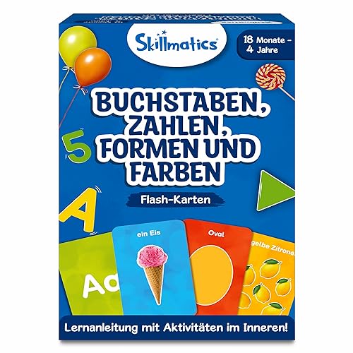 Dicke Flash-Karten für Kleinkinder von Skillmatics - Buchstaben, Zahlen, Formen & Farben, 3-in-1-Lernspiel für Kinder von 18 Monaten bis 4 Jahren, Enthält Lernaktivitäten für Vorschulkinder