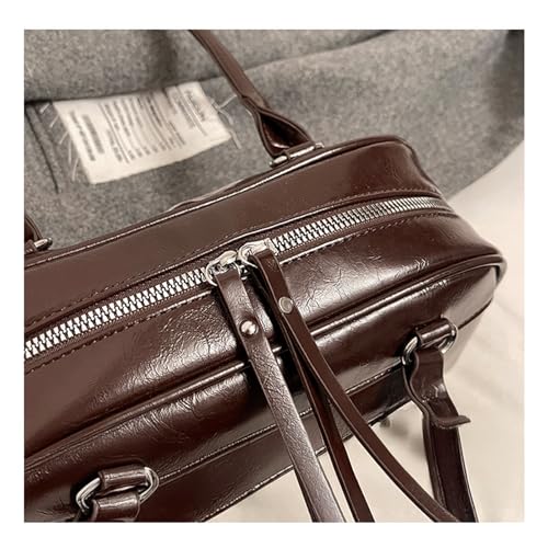 Bowler Bag Purse PU Leather Purse with Top Handle Long Strap Satchel Handbag Retro Shoulder Bag for Women4