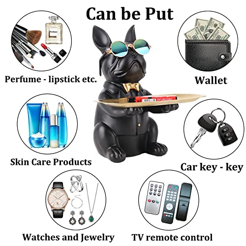 Modern Decor Resin Bulldog Tray Statue Piggy Bank Tray Storage Key Holder Candy Jewelry Earrings Tray Suitable For Home Decor Modern Art Dining Table Decor Office Small Object Tray (Black) #TOP3