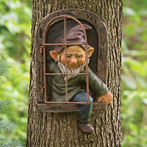 WINGSIGHT Baumgesichts-Dekoration für den Außenbereich, hängende Zwerge, Cartoon-Statuen, Gartenkunst, Peeker-Dekoration für Weihnachten, Ostern, Halloween, Dekoration (weißer Bart) Cover